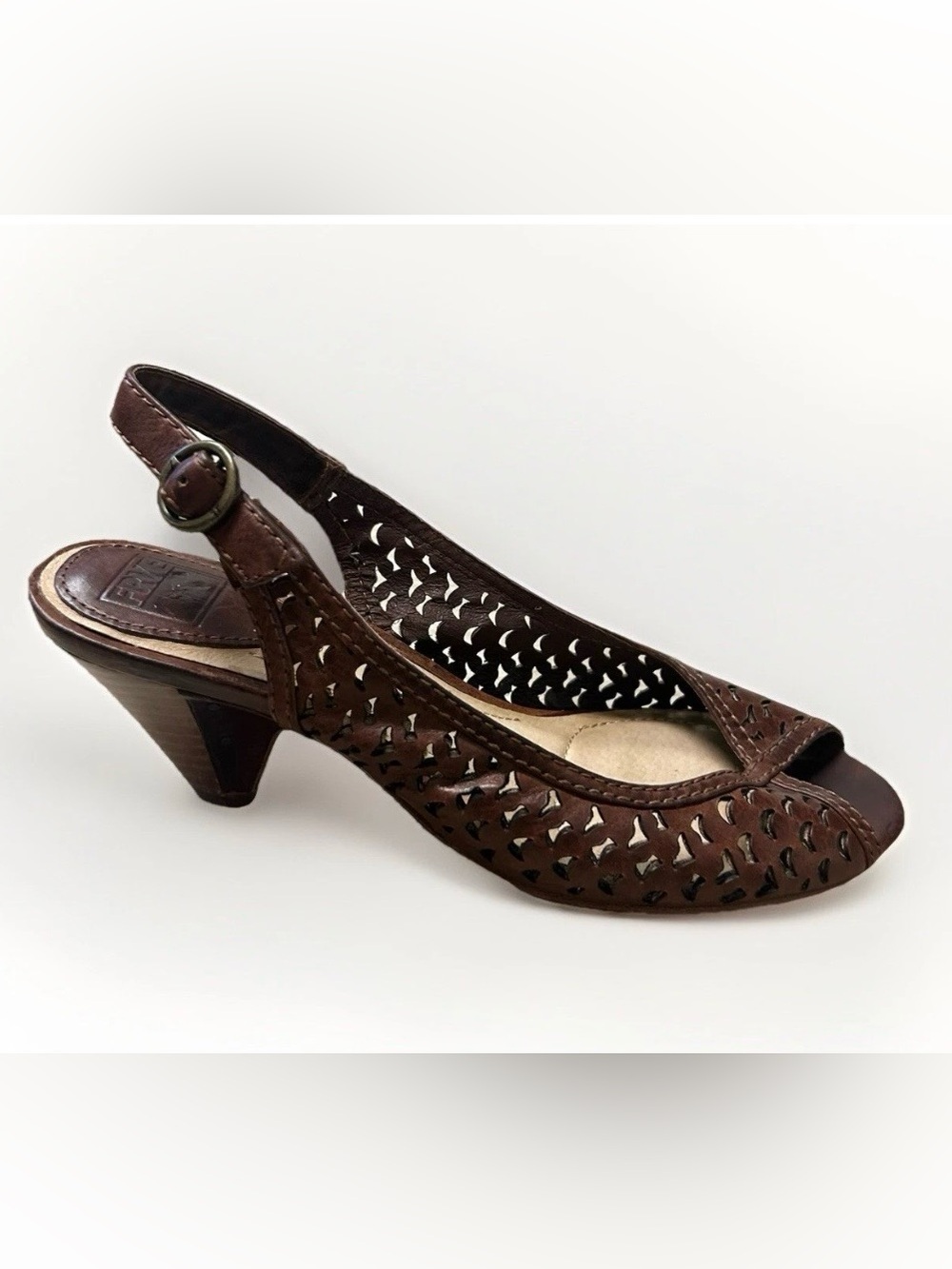 Frye Sandals Maya Brown Leather Cutout Slingback Pumps Studded Women Sz 7.5M